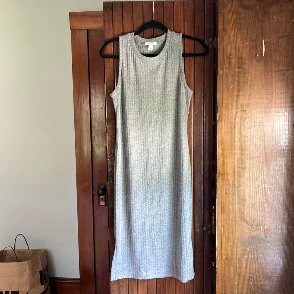Grey rubbed sleeveless midi dress